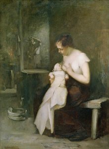 若い母親、1879年のサロンの絵の勉強